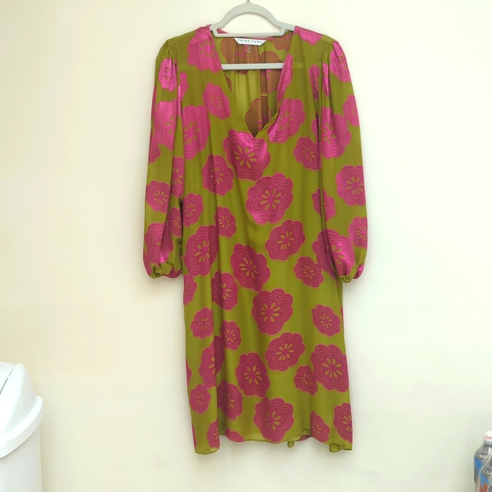 Lovely Raspberry and Chartreuse Silk Dress